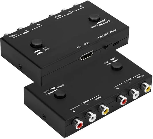 2 Port AV to HDMI Converter,2 RCA to HDMI Adapter,Support HD 4:3/16.9 Output，Compatible with WII/N64/PS1/PS2/PS3/VHS/VCR/DVD Players etc