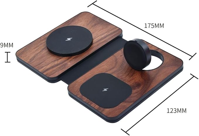 3-in-1 Charging Station for Apple Devices, Fast Mag Safe Wireless Charger, Foldable Travel Charger for Cell Phone 16-12 Series, AirPods, and iWatch Series (wulnut Wood)