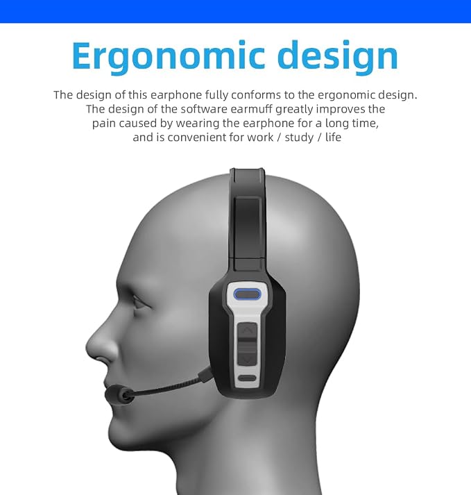 Bluetooth Headset with Microphone,Noise Cancelling with Mute Button, Very Strong Wireless Range, All-Day Comfort On Ear Headphones 60 Hrs Working time for Trucker/Work/PC/Call Center/Meeting/Office