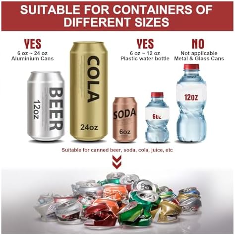 Automatic Electric Metal Crusher, 6oz to 24oz Cans 6oz to 12oz Plastic Bottle Easy to Use Key Control Smasher Machine for Seltzer Beer (US Plug)
