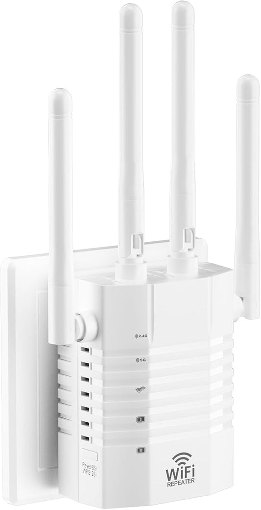 105 Devices WiFi Extender,WiFi Signal Booster with 4 Directional Antennas,1.2Gbps Dual Band WiFi Booster and 12880 Sq.Ft Coverage,EasyMesh and one Ethernet Port