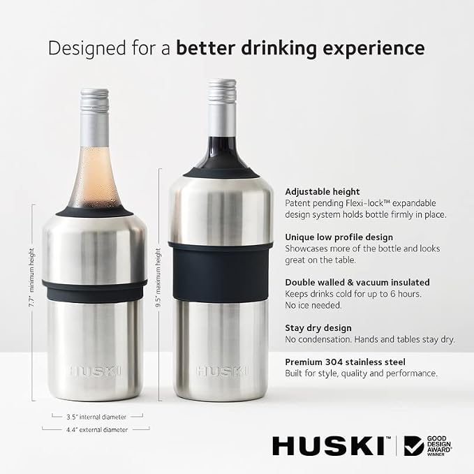Huski Wine Chiller | Award Winning Iceless Design | Keeps Wine Cold up to 6 Hours | Wine Accessory | Next Generation Ice Bucket | Fits Some Champagne Bottles | Perfect Gift for Wine Lovers (Champagne)