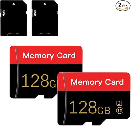 2 Pack Micro Memory Card 128 GB with Adapter, C10/UHS-I/A1 TransFlash Card, TF Card for Smartphone, Tablet, Camera, Drone (Red 128GB*2)