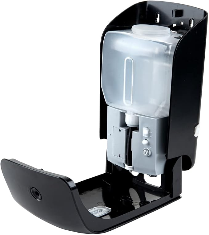 Restaurantware Clean Tek Professional 33.4 Ounce Automated Soap Dispenser 1 Touchless Wall-Mountable Soap Dispenser - Security Key Black Plastic Soap Dispenser Transparent For Liquid Soap