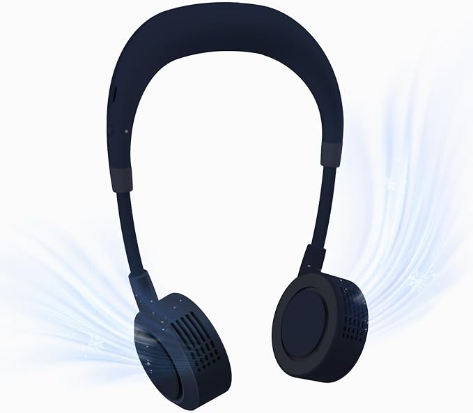 Portable Neck Fan - Hands Free Personal Face Fan, 5 Speeds Rechargeable Wearable Cooling Fan, Flexible Foldable Small Thin Quiet Neck Cooler for Travel, Work, Hot Flashes (Smoky Gray)