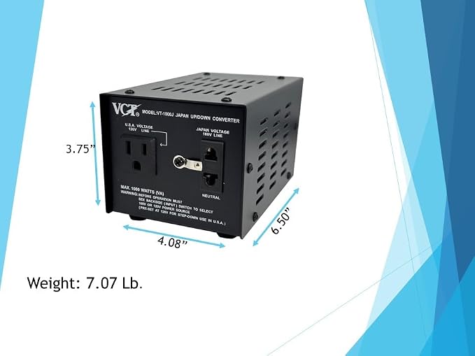 VCT VT-1000J - Japanese Step Up/Down Voltage Transformer Converts Japan 100 Volts To 120Volts OR Vice Versa -1000 Watt,black