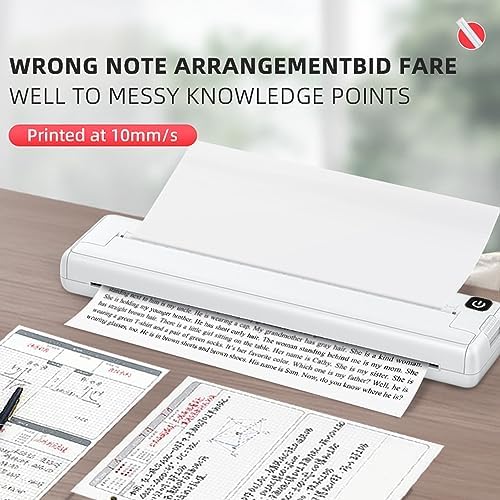 Dpofirs A4 Thermal Portable Bluetooth Monochrome Printer, Inkless, for Travel, Compatible with Android iOS