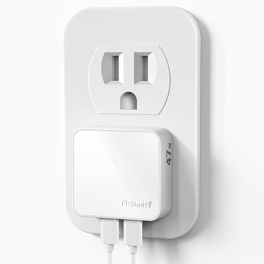 Nekmit Flat USB C Wall Charger, 47W Dual Ports USB C Charger Block, PPS Fast Charging Wall Plug for iPhone 17/17 Pro/17 Pro Max, Galaxy, MacBook Air, iPad, AirPods and More