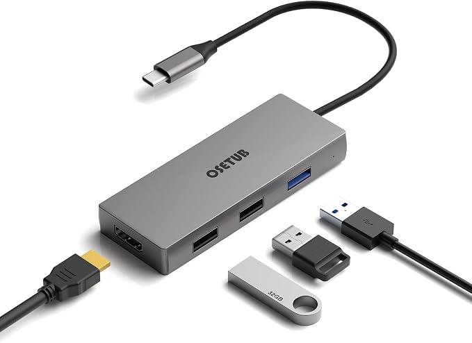 USB C Hub, 4 in 1 USB C to HDMI Multiport Adapter, with 4K HDMI, USB 3.0/2 2.0 Port Compatible with MacBook Pro/MacBook Air M1 2020 and More Type C Devices