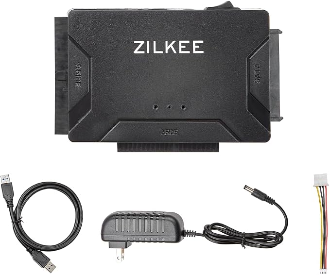 ZILKEE SATA/IDE to USB 3.0 Hard Drive Adapter - Universal Converter for 2.5”/3.5” IDE & SATA HDD/SSD, External Drive Reader with 12V Power Supply, Supports up to 6TB