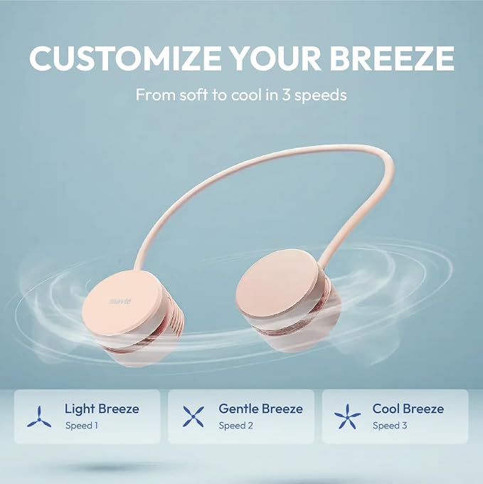 Portable Personal Neck Fan, Cooling Hands Free Bladeless Fan, Rechargeable Long Battery Life, 360° Airflow with 3 Speeds, Lightweight Collapsible Design, Low Noise with Strong Wind (Khaki)
