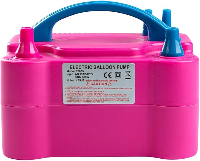 Restaurantware Balloonify 600W Electric Air Pump 1 Portable Balloon Inflator - Dual Modes Two Nozzle Sizes Pink & Blue Plastic Air Pump for Balloons 110V powerchord Double Inflation Design