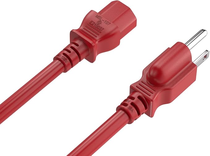 Cable Leader 2ft 14AWG Computer Power Cord, NEMA 5-15P to IEC C13 AC Power Cable, Heavy Duty 3-Prong Replacement Power Cord for PC, Monitor, Printer, Server & TV - Red