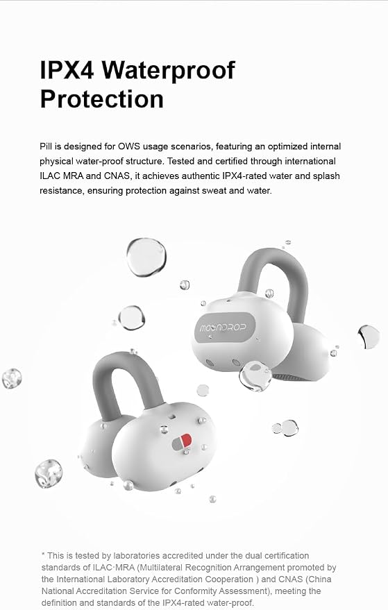 Moondrop Pill Open Ear Headphones Bluetooth 6.0 OWS Hanging Earphones IPX4 Open Ear Clip Wireless Earbuds Built-in AI ENC MD-0WS-003 (Black)