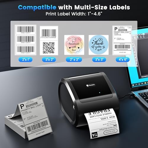 Phomemo D520BT Thermal Label Printer for Business, with 2" White Circel Thermal Label, 750 Labels/Roll