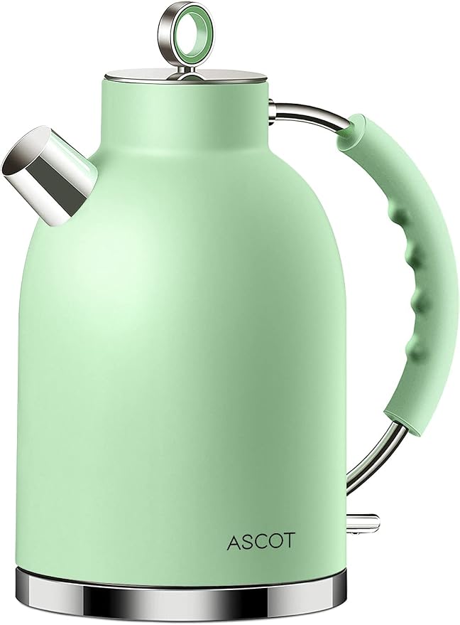 ASCOT Electric Kettle, Stainless Steel Tea Boiler 1.6qt 1500W Retro Tea Heater & Boiling Kettle, Auto Shut-Off and Boil-Dry Protection(Matte Green)