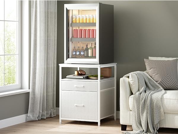 Herture Mini Fridge Stand with 3 Storage, Mini Fridge Cabinet, Beverage Fridge Table, Heavy Duty 21.3" L* 22.7" W Tabletop, for Dorm, Apartment,Office, Bedroom White HB01BXW
