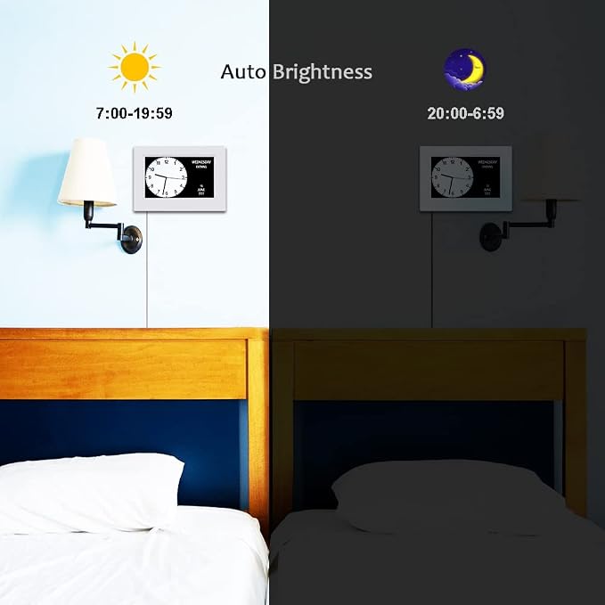 AINFTIME DST Clock with Day and Date for Elderly-3 Display Digital Calendar Alarm Day Dementia Alzheimers Clock with Extra Large Display (7in White)