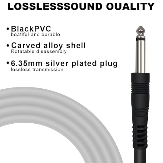 USB Guitar Cable for Instruments Recording 10FT USB-A to 6.35mm 1/4 TS Gold-Plated Cable Audio Adapter for Eletronic Guitar, Bass, Piano Recording Compatible with PC, Mac etc. - 10FT/3.1M