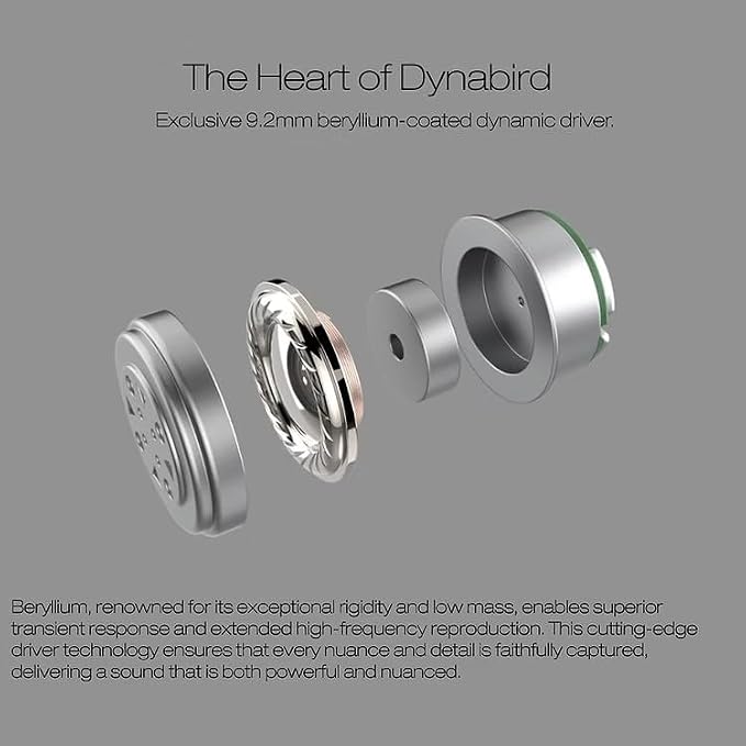 ORIVETI bleqk Dynabird Wired IEM Earbuds, 9.2mm Beryllium Dynamic Driver, Deep Bass HiFi in-Ear Monitors, Detachable 2-Pin Audiophile & Gaming Earphones