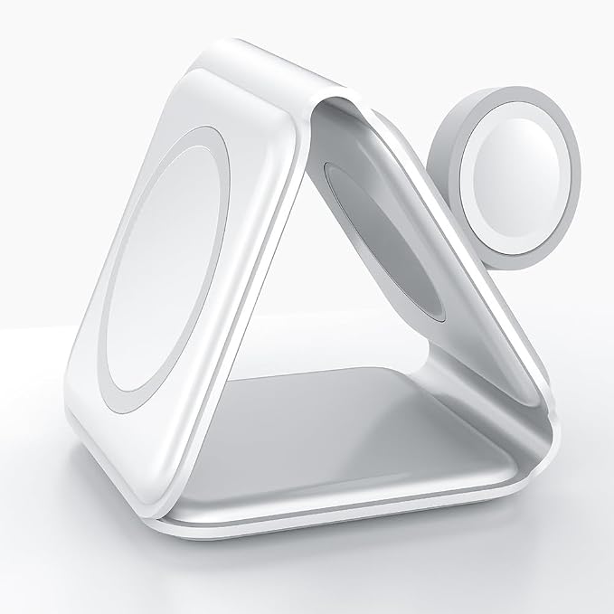 IHAO 3in1 Megnetic Attraction Wireless Charging Station Foldable Fast Charger for iPhone 15/14/13, iWatch & AirPods 15W Charging Stand with Strong Magnet Fold to Stand Multi-Device Safe Charging-White