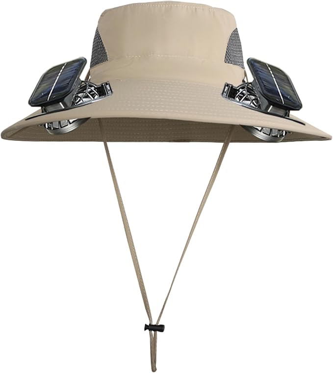 Solar Powered Fan Hat with 2 Fans, Wide Brim Sun Hat for Men Women, Adjustable Cooling Fishing Hat for Outdoor