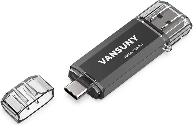 Vansuny 128GB Type C Flash Drive Upgraded 150MB/s USB 3.1 Flash Drive 2 in 1 OTG USB A + Tape C Memory Stick with Keychain Dual Type C USB Thumb Drive for Android Smartphones, Tablets, MacBook, PC