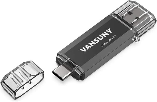 Vansuny 128GB Type C Flash Drive Upgraded 150MB/s USB 3.1 Flash Drive 2 in 1 OTG USB A + Tape C Memory Stick with Keychain Dual Type C USB Thumb Drive for Android Smartphones, Tablets, MacBook, PC