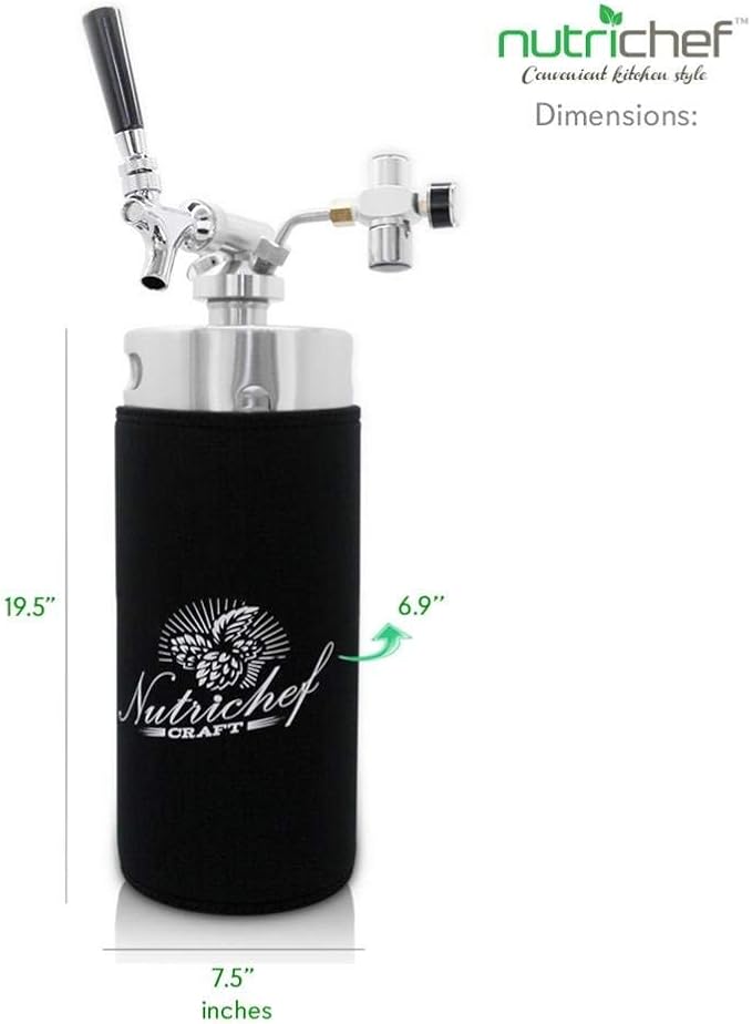 NutriChef Pressurized Growler Tap System - Stainless Steel Mini Keg Dispenser Portable Kegerator Kit - Co2 Pressure Regulator Keeps Carbonation for Craft Beer, Draft and Homebrew - PKBRTP100 (128oz)