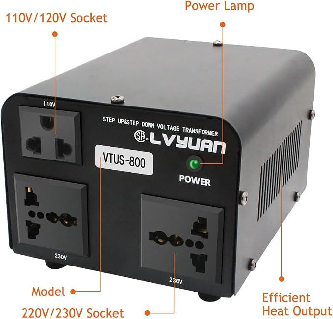 Cantonape Voltage Transformer Converter 800 Watt Step Up/Down Convert from 110-120 Volt to 220-240 Volt and from 220-240 Volt to 110-120 Volt with 1 US Outlets, 2 Universal Outlets