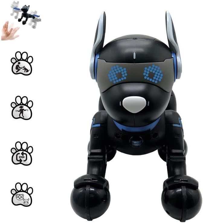 LEXiBOOK Power Puppy - My Smart Robot Dog - Programmable Robot with Remote Control, Training Function, Dances, Sings, Light Effects, Rechargeable Battery, Children's Toy - DOG01BK