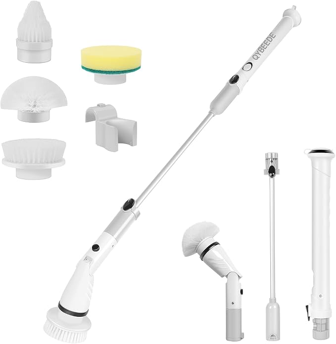 Electric Cleaning Brush with Long Handle Rechargeable, Efficient Electric Spin Scrubber Cordless Tub and Tile Scrubber, Electric Scrubber Brush for Cleaning Bathroom Cleaning Tool Waterproof