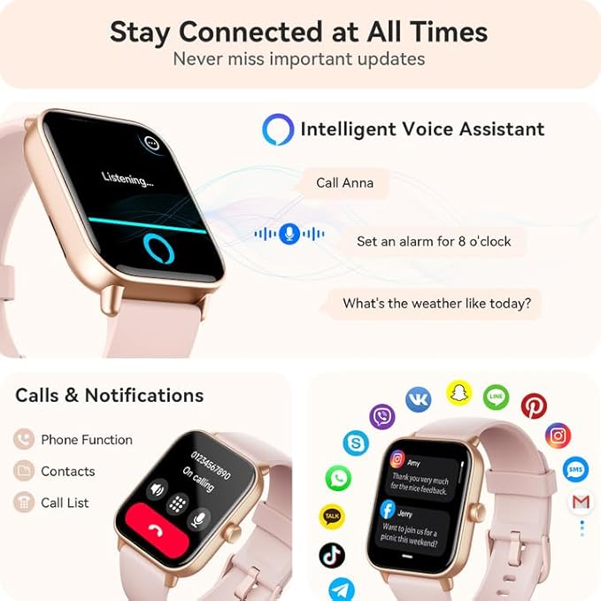 Smart Watch for Women Android & iPhone, Alexa Built-in, IP68 Waterproof Activity Fitness Tracker with Bluetooth Call (Answer/Make), 1.8" Smartwatch with Heart Rate/SpO2/Sleep Monitor, 100+ Sports Mode | Pink