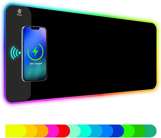 ToLuLu RGB Gaming Wireless Charging Mouse Pad, 5/7.5/10/15W 10 Light Modes LED Mouse Pad Computer Keyboard Mat Mousepad, 800x300x4MM Extended Large Desk Mat for Gaming, MacBook, Laptop, PC, Black