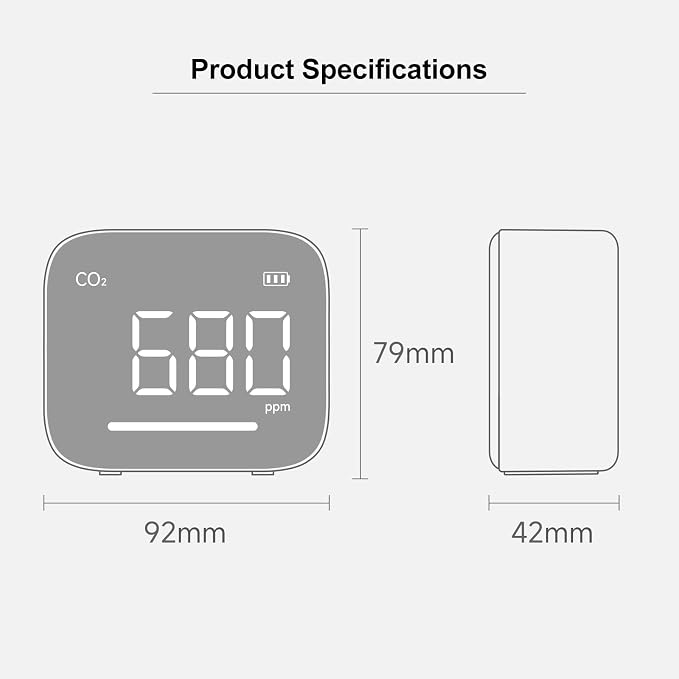 ATuMan CO2 Detector, Indoor Air Quality Monitor with Temperature & Humidity Sensor, NDIR Enabled Accurate CO₂ Meter, 2200mAh Rechargeable, Alarm Alert, Portable for Home/Office/Bedroom/Babyroom