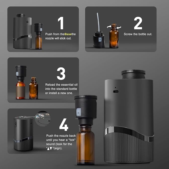 Waterless Essential Oil Diffuser - Aroma Diffuser with Indicator, Portable Smart Scent Air Machine 1/2/3 & Continuous Mist, Anti-TIPP, Timer Setting and Auto-Off Function (White