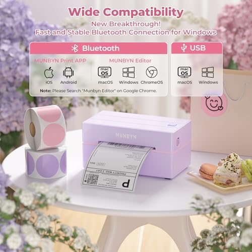 130B Bluetooth Thermal Label Printer+Thermal Direct Shipping Label (Pack of 500 4x6 Fan-Fold Labels)