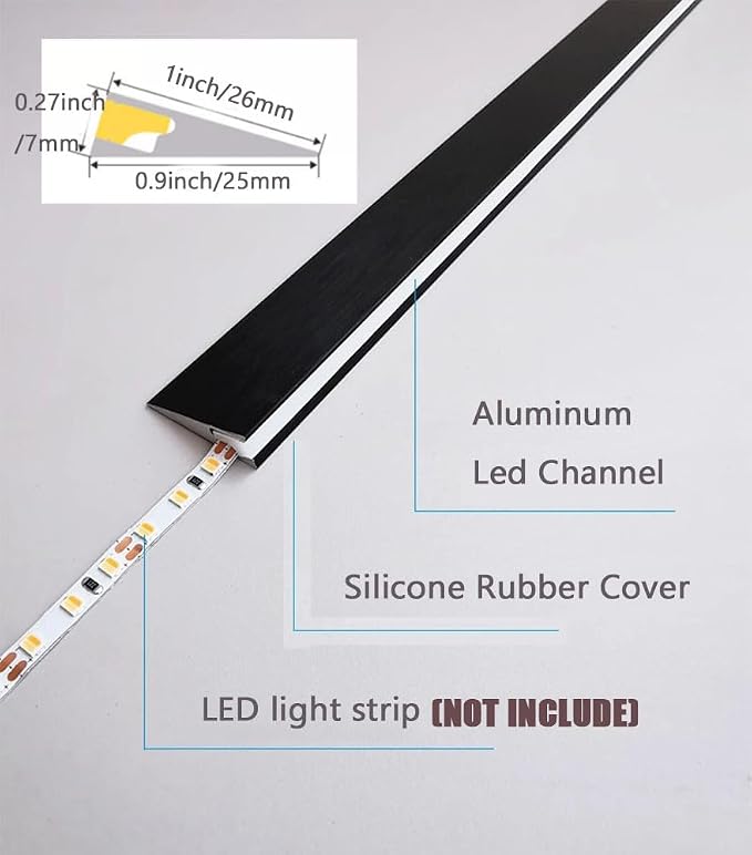 5 Pack LED Aluminum Channel Profile Under Cabinet, Self Adhesive Ultra Thin Invisible Lights Profile for Wardrobe Collection Cabinet Kitchen Shelf Workbench, No Light Strip (Black, 39.3inch)