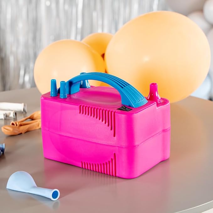 Restaurantware Balloonify 600W Electric Air Pump 1 Portable Balloon Inflator - Dual Modes Two Nozzle Sizes Pink & Blue Plastic Air Pump for Balloons 110V powerchord Double Inflation Design
