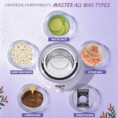 Ajoura 1lb Refill Wax Beans + Hard Wax Warmer for Brazilian & Bikini, Digital Hair Removal Kit with See-Through Lid
