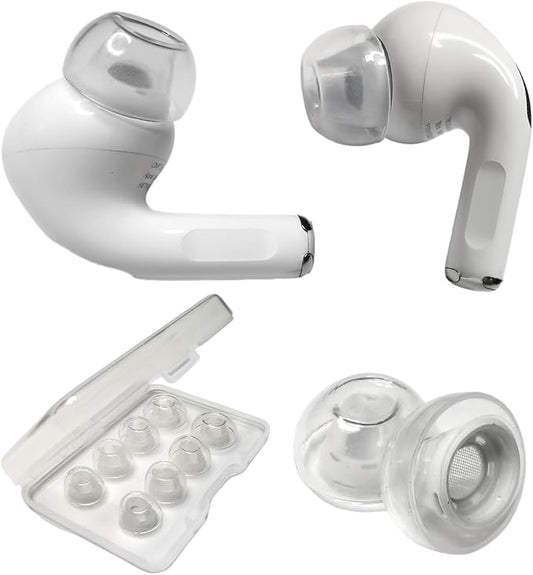Clear Silicone Ear Tips for AirPods Pro 1st/2nd Gen, 4 Pairs (XS/S/M/L) with Case, Secure Fit Comfortable Noise Isolation Earbud Tips, Transparent