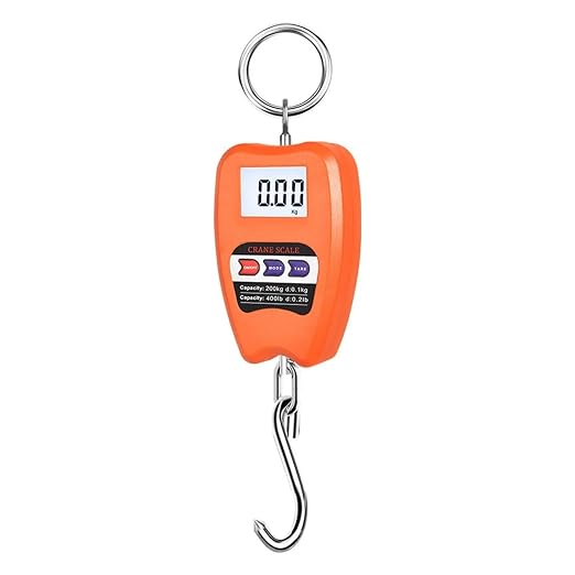 Mini Crane Scale, 200Kg Digital Hanging Scale, with 0.05Kg Accurate Sensors, Portable Digital Luggage Hook Scales Hold & Tare Functions(Orange)