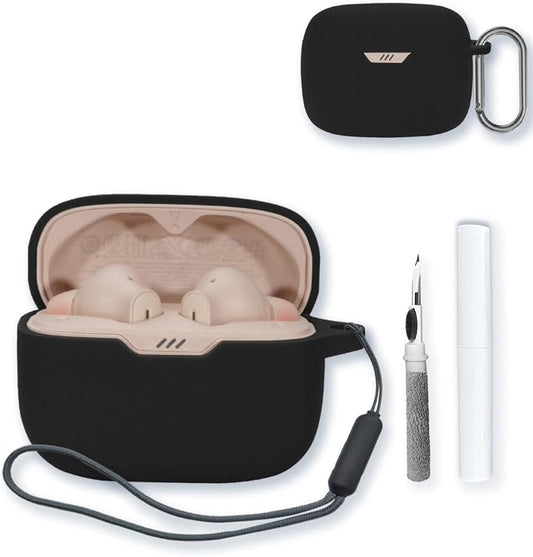 Case for JBL Tune 230NC TWS - True Wireless in-Ear Headphones,Soft Protective,BOVUGAC Silicone Case Cover with Keychain & Cleaning Kit & Lanyard for JBL Tune 230NC TWS Earbuds-Black