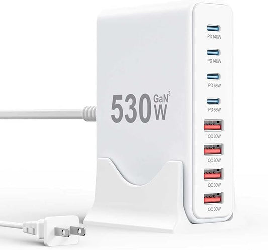 530W USB C Charger Block,8-Port USB C Charging Station GaN IV Travel Essentials Multiple Port Charging Station,140W Laptop Fast Charger Adapter for MacBook Pro/Air,DELL,iPad,iPhone,Samsung Galaxy
