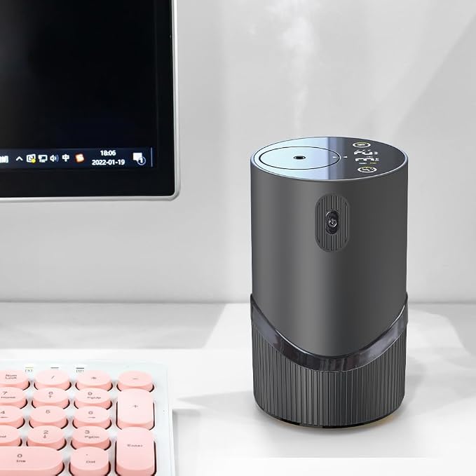 Waterless Essential Oil Diffuser -Aroma Diffuser, Portable Smart Scent Air Machine 1/2/3 & Continuous Mist, Anti-TIPP, Timer Setting and Auto-Off Function, (Black