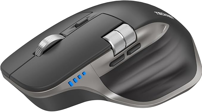 TECKNET Wireless Mouse, Bluetooth Mouse (BT5.3/5.0 & 2.4G) Rechargeable Ergonomic Optical Mouse with 6 Adjustable DPI, Side Scroll, Quiet Clicks, USB A Receiver, 7 Buttons, Wide Compatibility - Grey