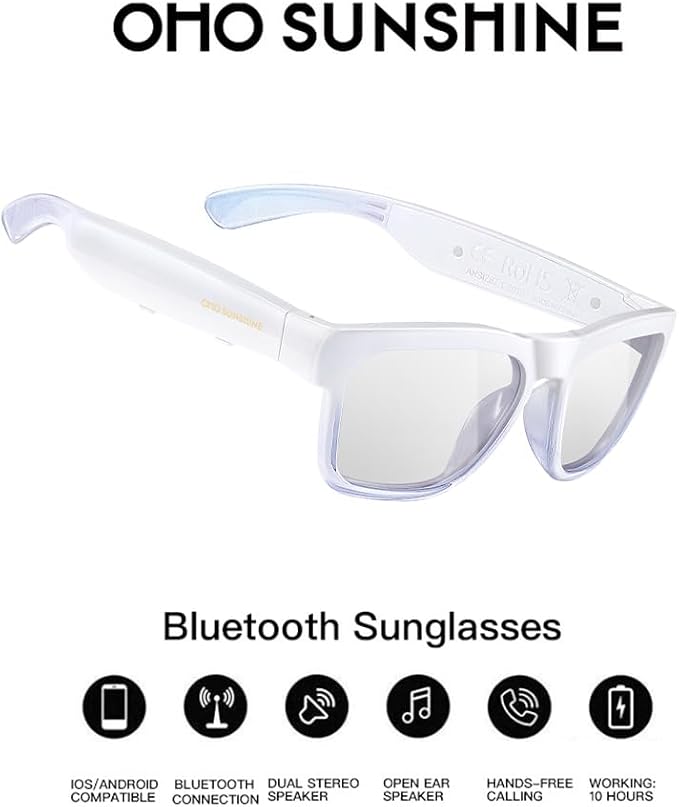 OhO sunshine Bluetooth Audio Sunglasses, Lightweight Open Ear Sport Glasses, 10H Playtime,Water Resistant with Voice Control
