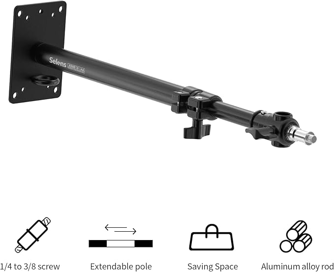 Meking Photography Camera Wall Mount Boom Arm, Ceiling Wall Mounting Up to 22inch for Photo Video Studio Strobe Light, Softbox, Overhead Mount, with 3/8 1/4 Thread, 2 Pack