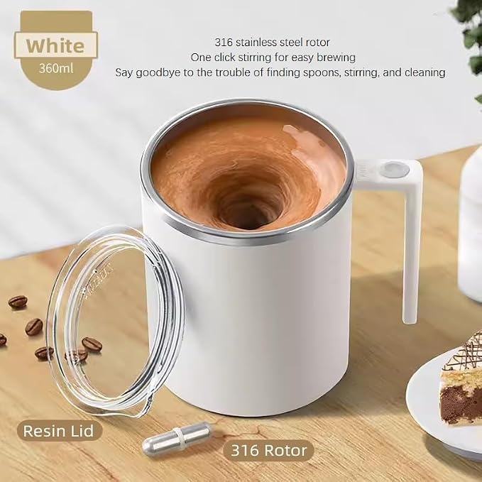 Self Stirring Mug,Self Stirring Coffee Mug, Suitable for Coffee, Milk, Cocoa and Other Beverages (White)