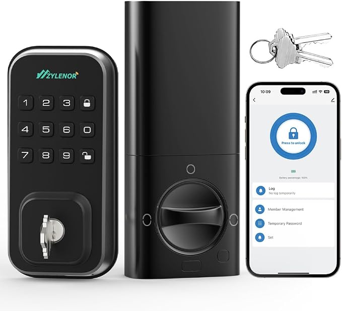 Keyless Entry Door Lock, Smart Lock for Front Door with Digital Keypad, Built-in WiFi Deadbolt, App Remote Control with Easy Installation, Upgraded Battery Life